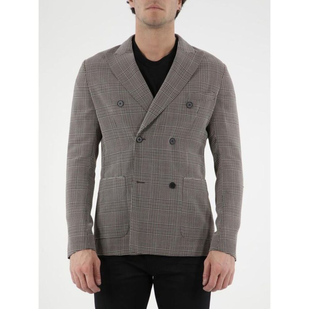 TONELLO Men's Double-Breasted Plaid Blazer Men Beige Outerwear